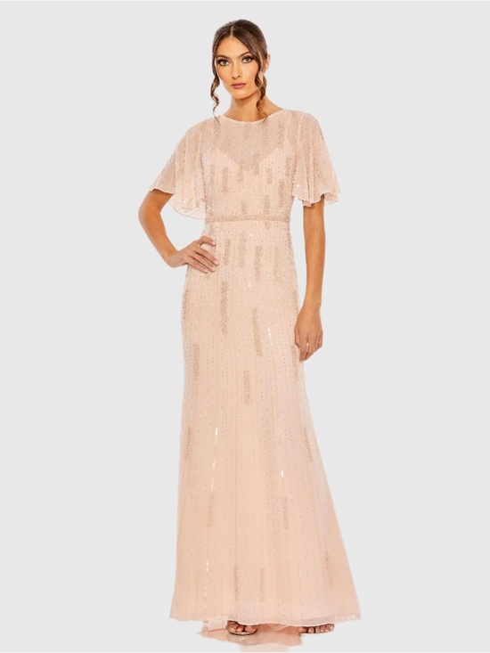 Mac Duggal Dresses & Skirts - Mac Duggal Pink High Neck Flutter Sleeve Embellished Gown #11014